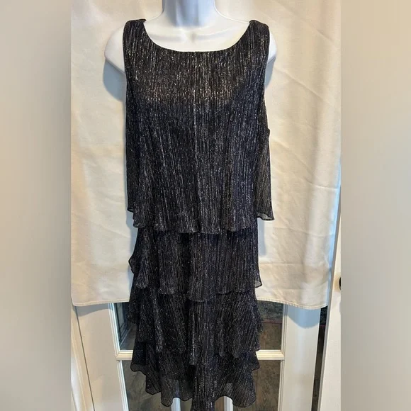 SLNY size 16 dress, black and silver with layers. Sleeveless and sheer w/ slip - Picture 1 of 9